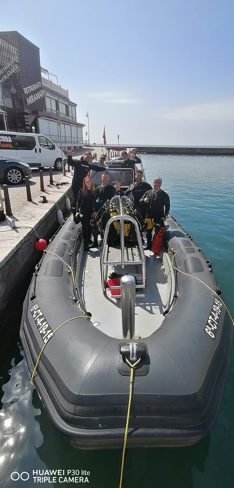 Team on the RIB at the marina